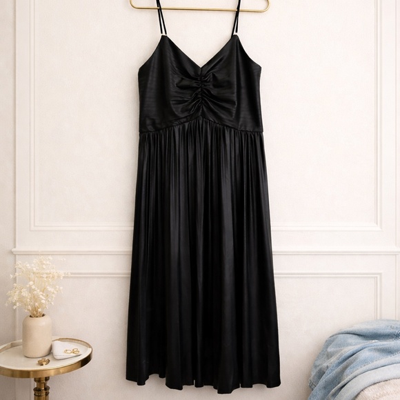 entro Dresses & Skirts - Entro Faux Leather Pleated Midi Dress Black Size Small